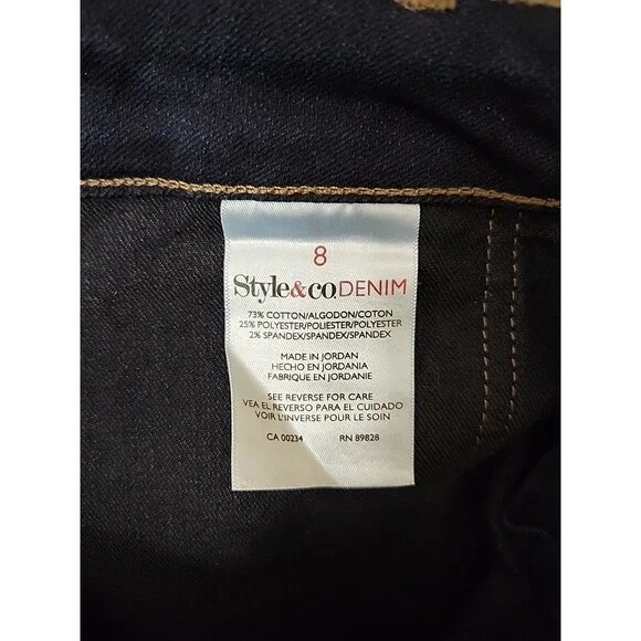 Style & Co Mid Rise Trouser Jeans Womens 8 Blue Dark Wash Stretch NEW - Picture 10 of 11
